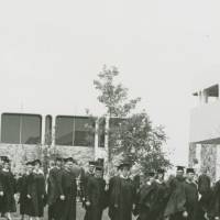 Students walking to graduation.